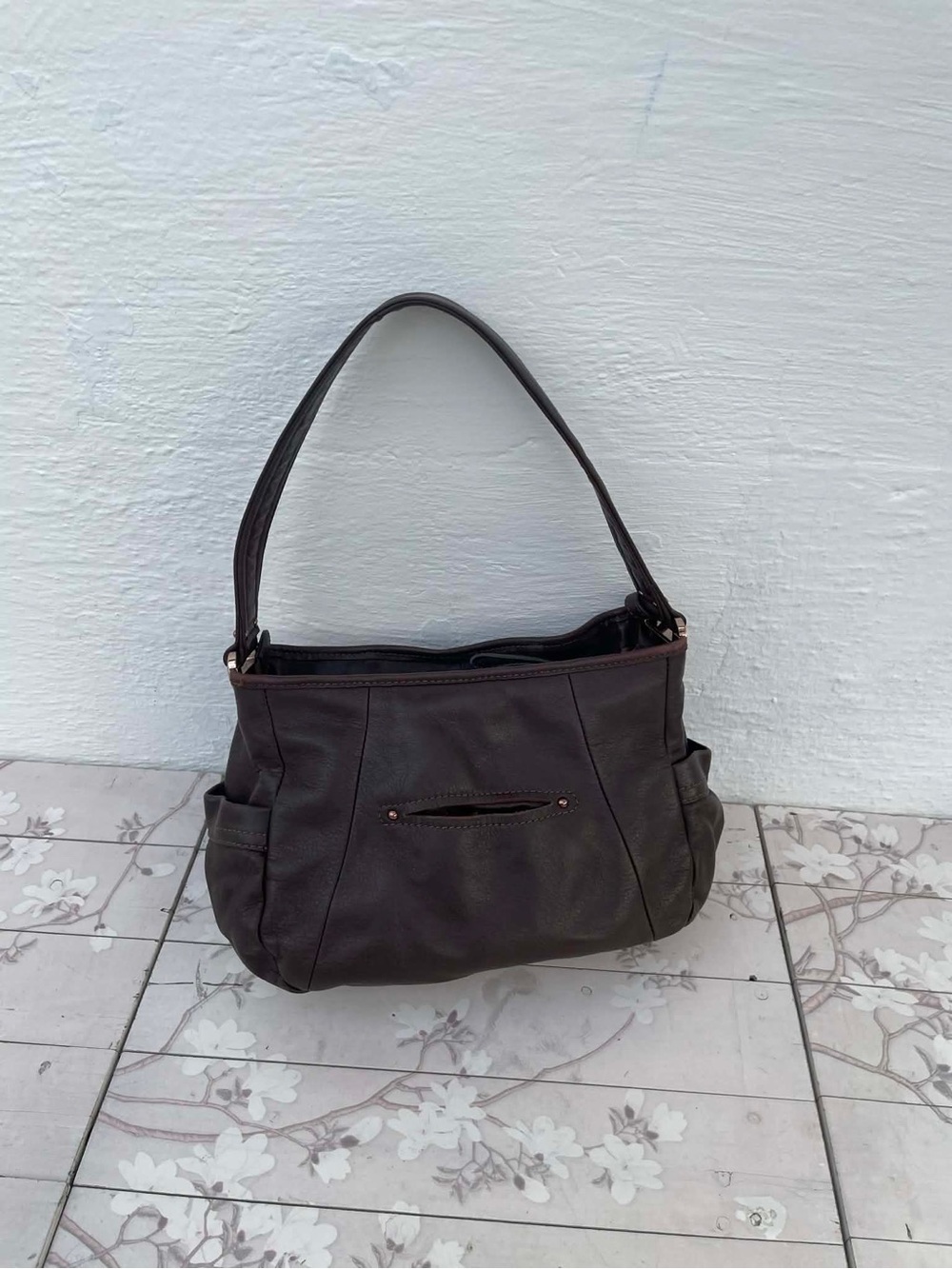 b. makowsky Dark Brown Leather Shoulder Bag
